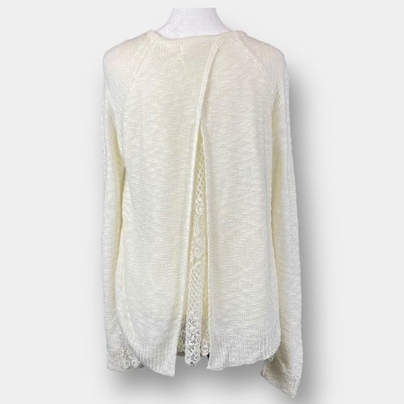 Lace Back Vented Sweater Long Sleeve Cream Size Large - Picture 6 of 8
